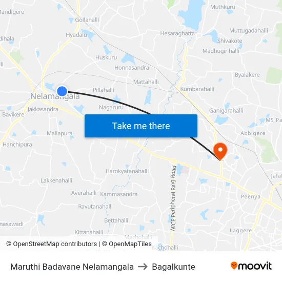 Maruthi Badavane Nelamangala to Bagalkunte map