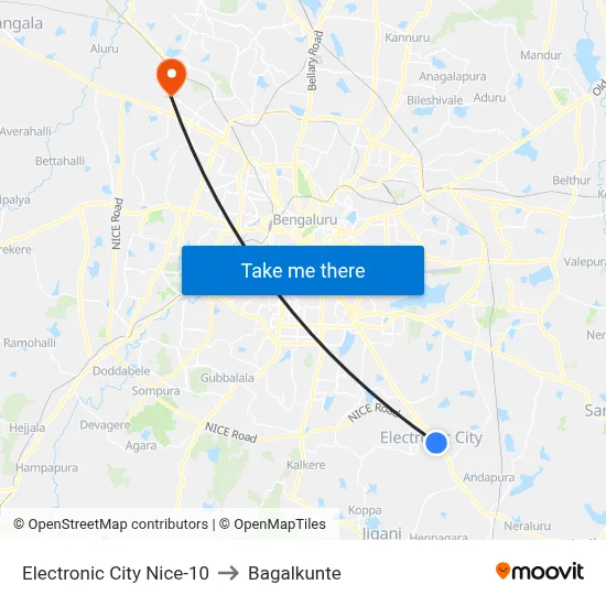 Electronic City Nice-10 to Bagalkunte map
