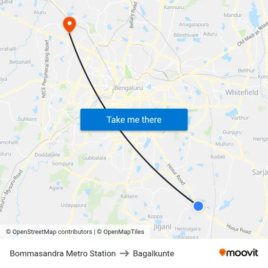 Bommasandra Metro Station to Bagalkunte map