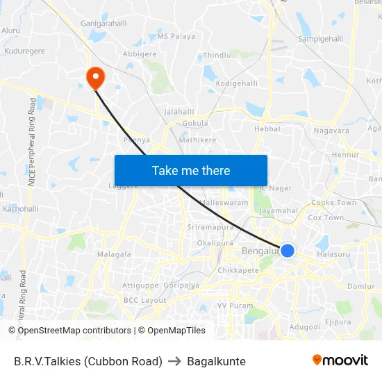 B.R.V.Talkies (Cubbon Road) to Bagalkunte map