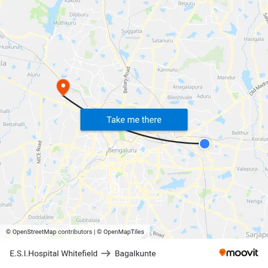 E.S.I.Hospital Whitefield to Bagalkunte map
