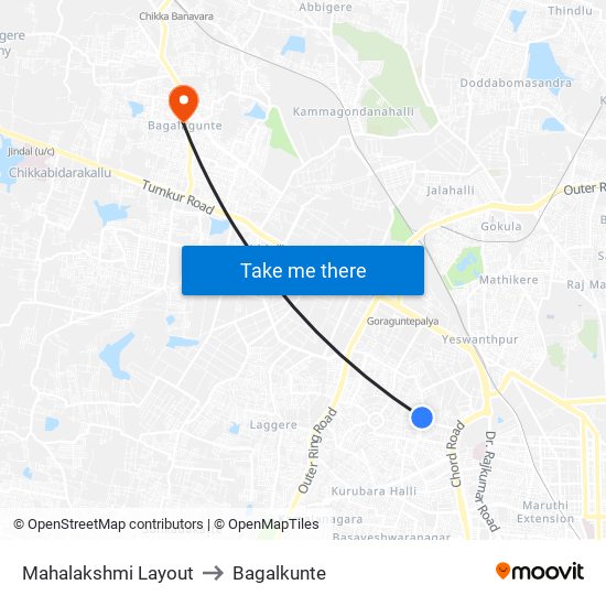 Mahalakshmi Layout to Bagalkunte map