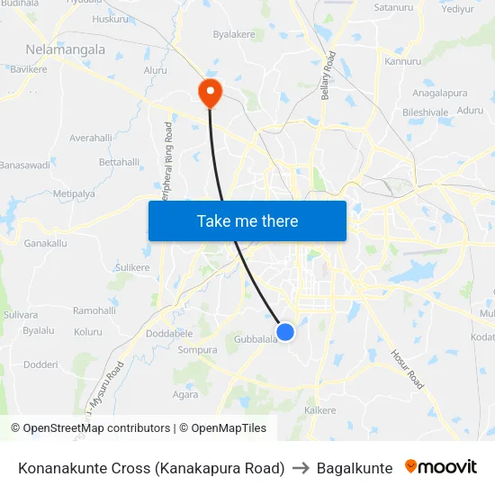 Konanakunte Cross (Kanakapura Road) to Bagalkunte map
