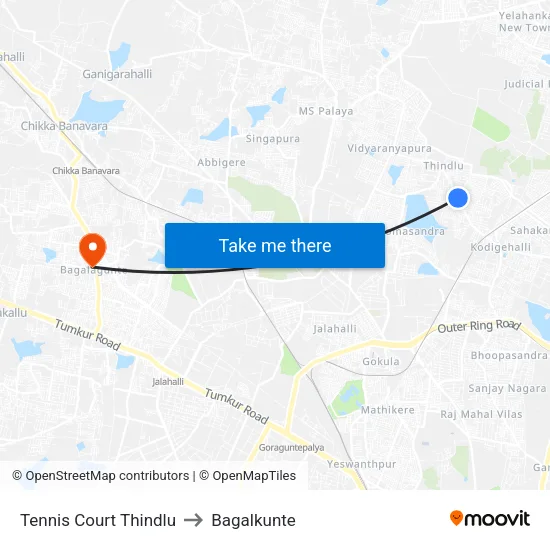 Tennis Court Thindlu to Bagalkunte map