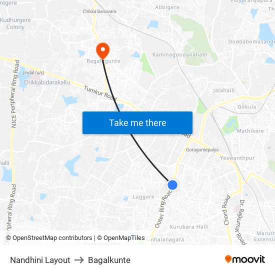 Nandhini Layout to Bagalkunte map