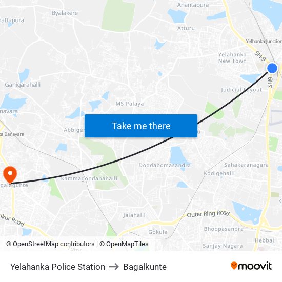 Yelahanka Police Station to Bagalkunte map