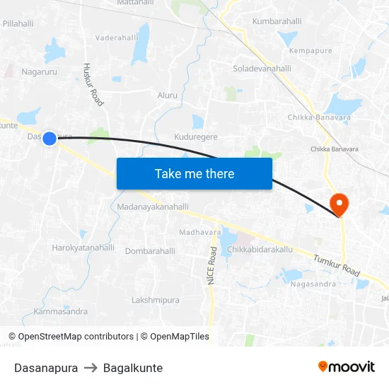 Dasanapura to Bagalkunte map