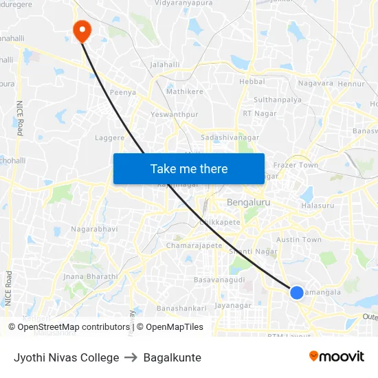Jyothi Nivas College to Bagalkunte map