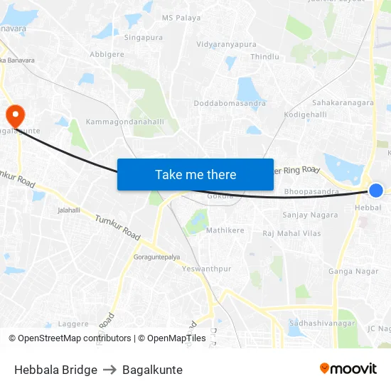 Hebbala Bridge to Bagalkunte map