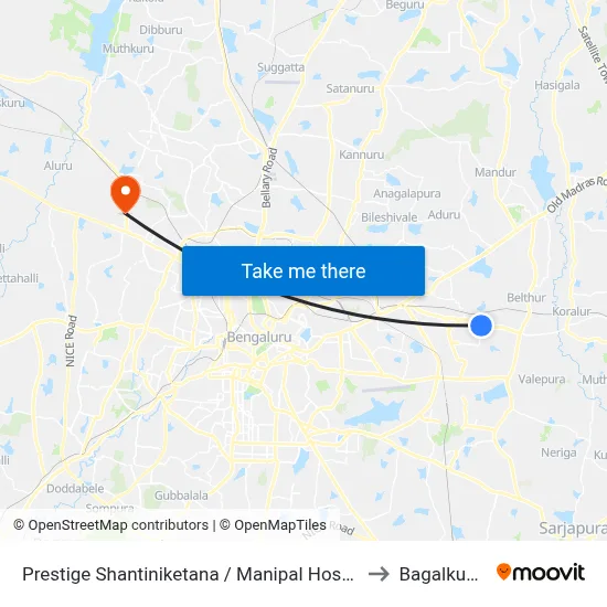 Prestige Shantiniketana / Manipal Hospital to Bagalkunte map