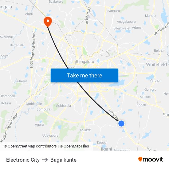 Electronic City to Bagalkunte map