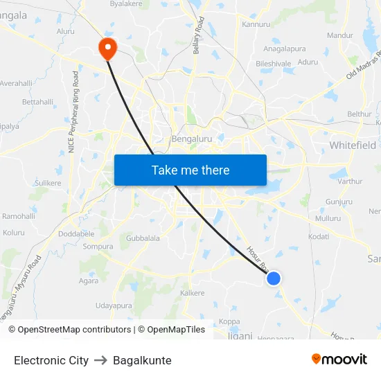 Electronic City to Bagalkunte map