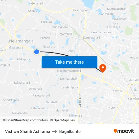 Vishwa Shanti Ashrama to Bagalkunte map