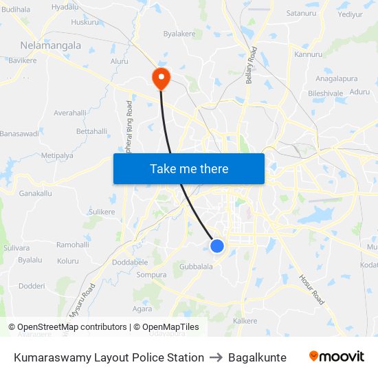 Kumaraswamy Layout Police Station to Bagalkunte map