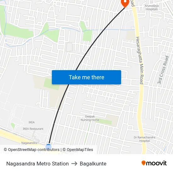 Nagasandra Metro Station to Bagalkunte map