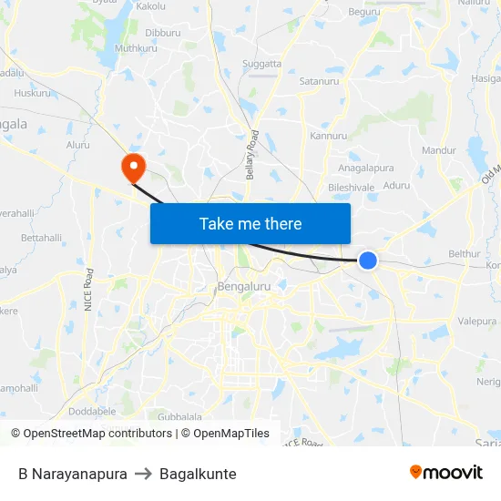 B Narayanapura to Bagalkunte map