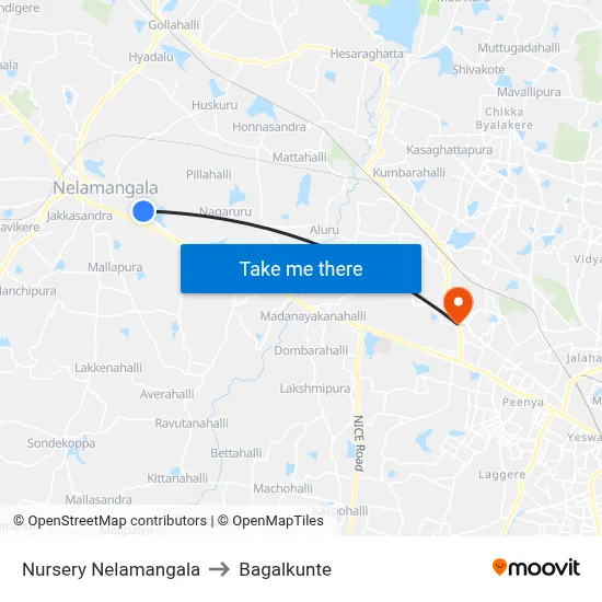 Nursery Nelamangala to Bagalkunte map
