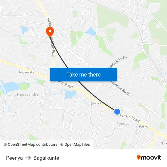 Peenya to Bagalkunte map