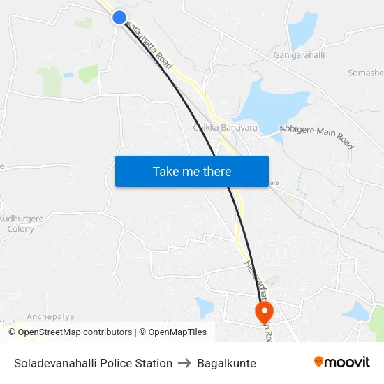 Soladevanahalli Police Station to Bagalkunte map
