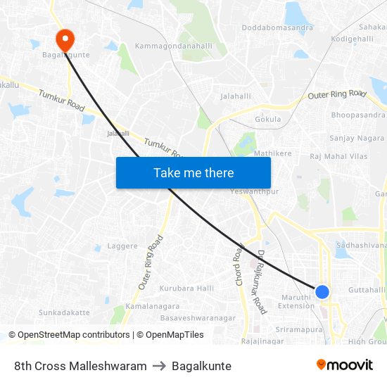 8th Cross Malleshwaram to Bagalkunte map