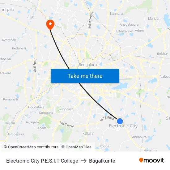 Electronic City P.E.S.I.T College to Bagalkunte map