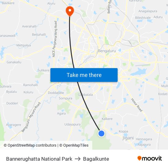 Bannerughatta National Park to Bagalkunte map