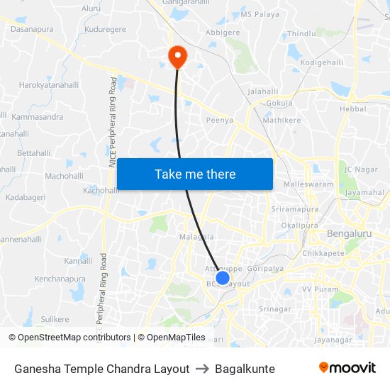 Ganesha Temple Chandra Layout to Bagalkunte map