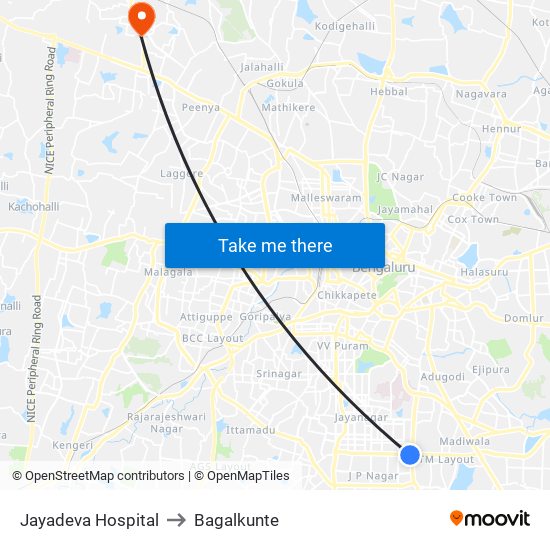 Jayadeva Hospital to Bagalkunte map