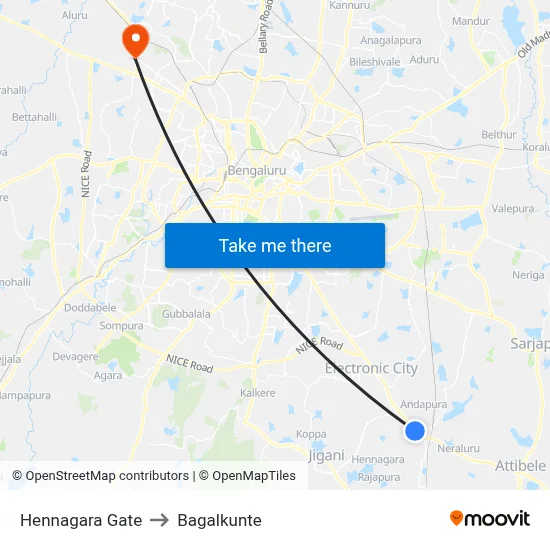 Hennagara Gate to Bagalkunte map