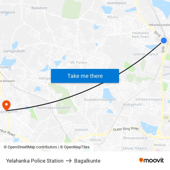 Yelahanka Police Station to Bagalkunte map