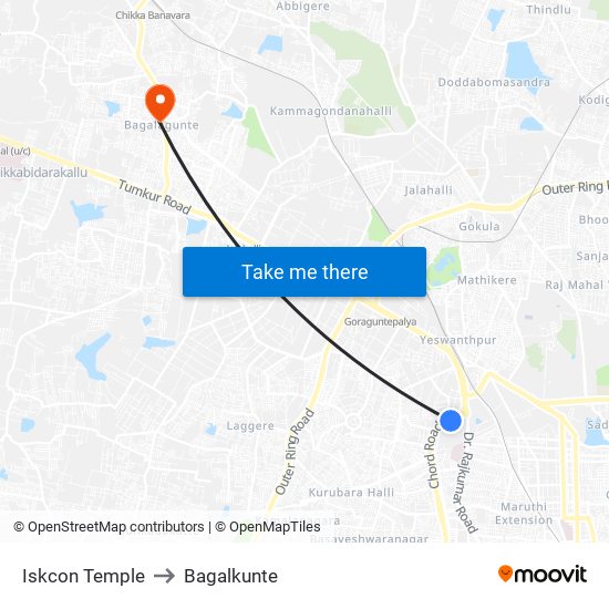 Iskcon Temple to Bagalkunte map