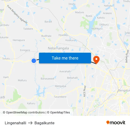 Lingenahalli to Bagalkunte map