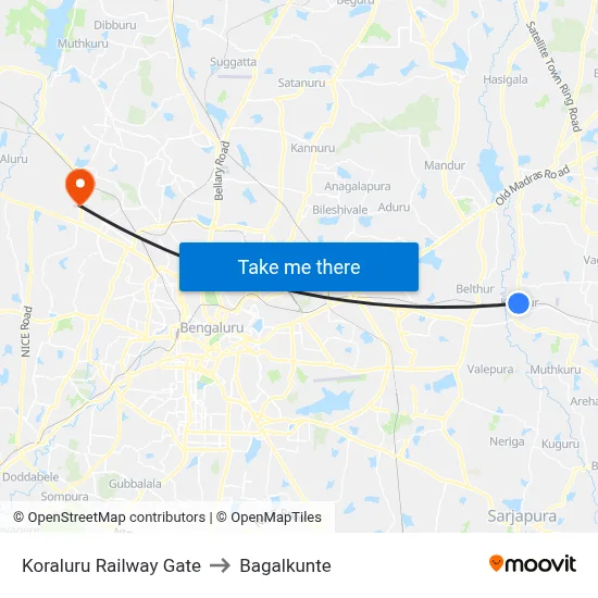 Koraluru Railway Gate to Bagalkunte map