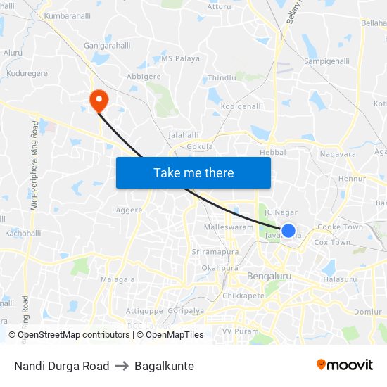 Nandi Durga Road to Bagalkunte map