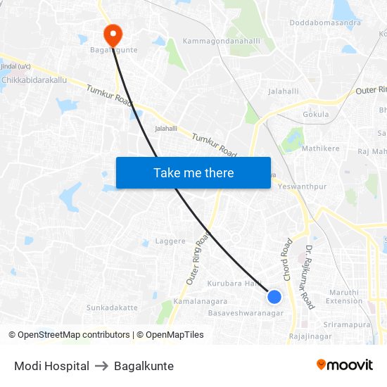 Modi Hospital to Bagalkunte map