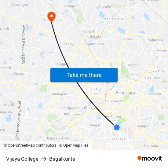 Vijaya College to Bagalkunte map