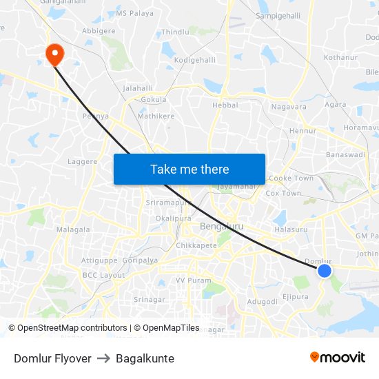 Domlur Flyover to Bagalkunte map