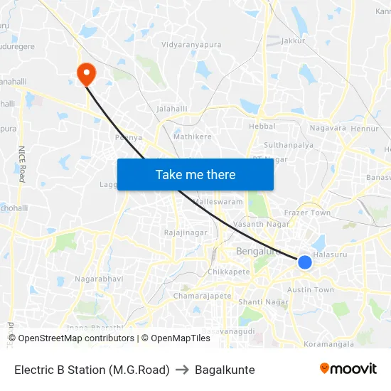 Electric B Station (M.G.Road) to Bagalkunte map