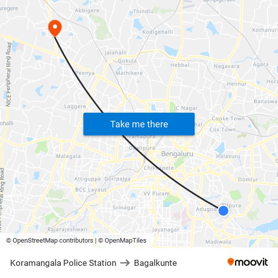 Koramangala Police Station to Bagalkunte map