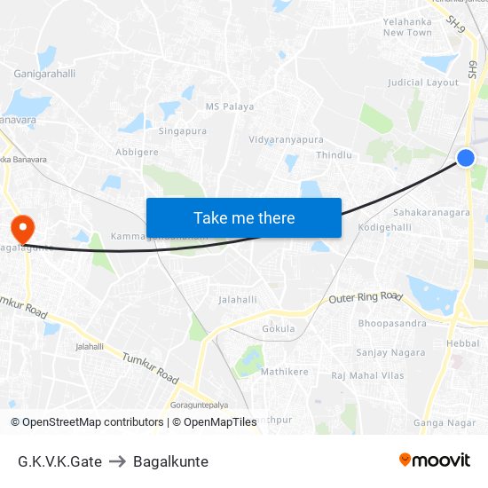 G.K.V.K.Gate to Bagalkunte map