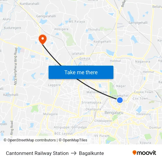 Cantonment Railway Station to Bagalkunte map