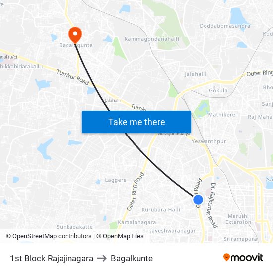 1st Block Rajajinagara to Bagalkunte map