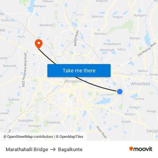 Marathahalli Bridge to Bagalkunte map