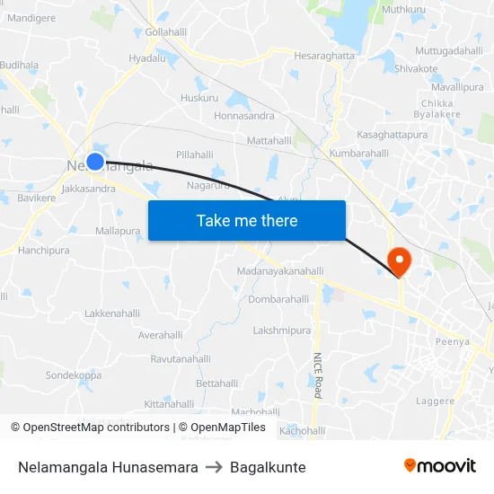 Nelamangala Hunasemara to Bagalkunte map