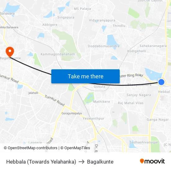 Hebbala (Towards Yelahanka) to Bagalkunte map