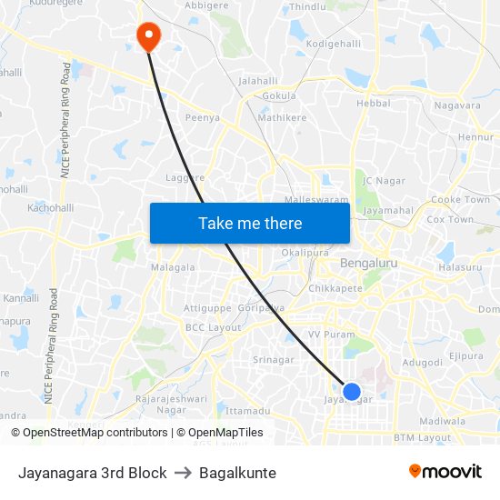 Jayanagara 3rd Block to Bagalkunte map