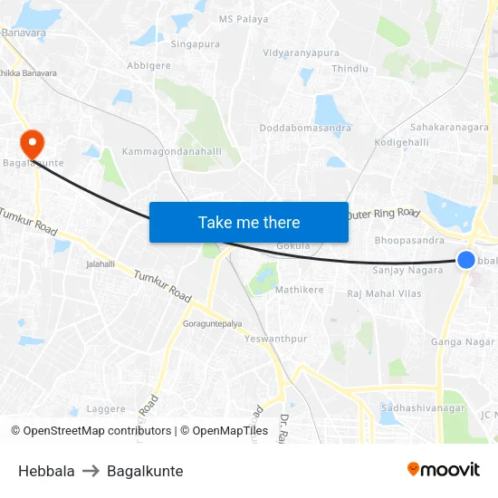 Hebbala to Bagalkunte map