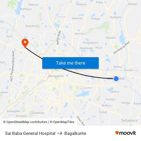 Sai Baba General Hospital to Bagalkunte map