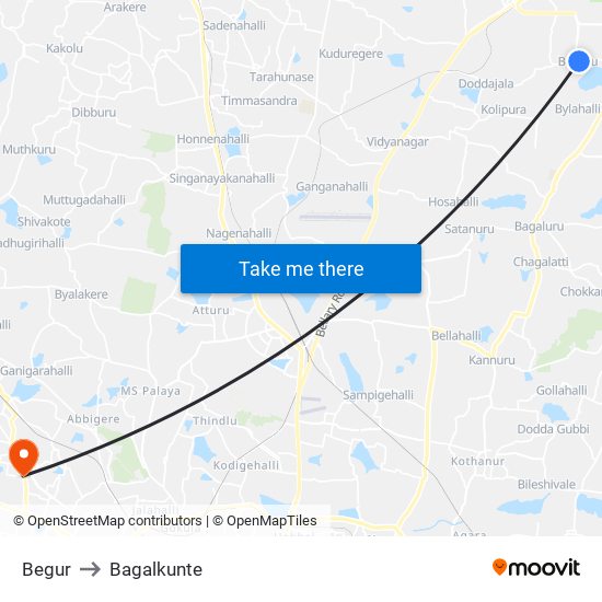 Begur to Bagalkunte map