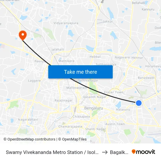 Swamy Vivekananda Metro Station / Isolation Hospital to Bagalkunte map